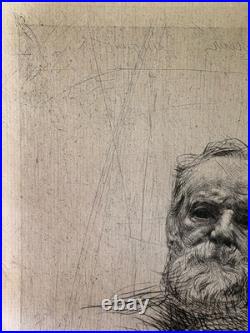Auguste Rodin Gravure eau forte etching Portrait Écrivain Victor Hugo 1889