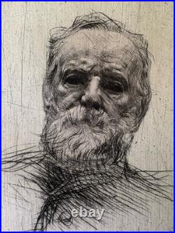 Auguste Rodin Gravure eau forte etching Portrait Écrivain Victor Hugo 1889