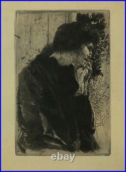 BESNARD Paul Albert Tristesse Eau-forte originale de 1887 Femme Etching