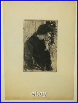 BESNARD Paul Albert Tristesse Eau-forte originale de 1887 Femme Etching