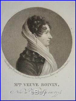 BOUCHARDY Gravure PHYSIONOTRACE PORTRAIT FEMME VEUVE BOIVIN EMPIRE MEDECINE 1810
