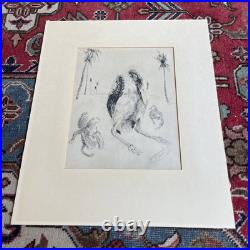 BRACQUEMOND Gravure En Noir signée Au Crayon Singes Et Oiseau Bel État Rare