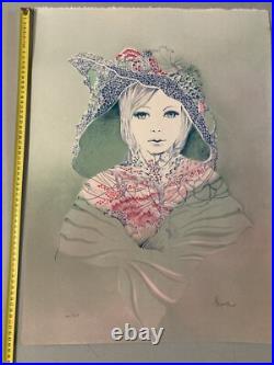 Beau Lot De 4 Gravures Lithographie Jean Heine Jeune Femme Fille Sur Papier Art