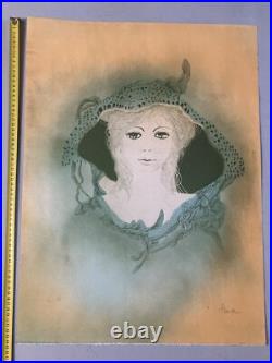 Beau Lot De 4 Gravures Lithographie Jean Heine Jeune Femme Fille Sur Papier Art