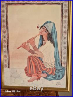 Belle Affiche Orientaliste Musicienne Du Peintre Tunisien Ben Abdallah Jellal