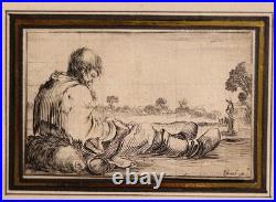 Belle Gravure Ancienne XVII Eme Stefano Della Bella Mendiant Assis Israel Ex