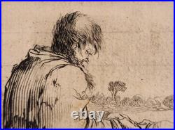 Belle Gravure Ancienne XVII Eme Stefano Della Bella Mendiant Assis Israel Ex