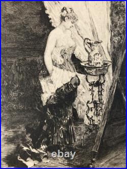 Belle Gravure Daniel Mordant Femme A La Toilette XIX 1880 Lithographie Ancien