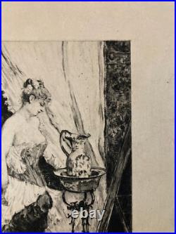 Belle Gravure Daniel Mordant Femme A La Toilette XIX 1880 Lithographie Ancien