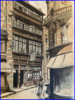 Belle Gravure Derveaux Saint Malo Ville Rue Art Ancien 1945 Estampe Lithographie