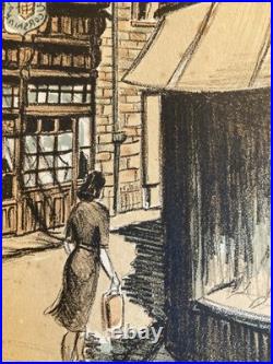 Belle Gravure Derveaux Saint Malo Ville Rue Art Ancien 1945 Estampe Lithographie