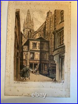 Belle Gravure Derveaux Saint Malo Ville Rue Art Ancien 1945 Estampe Lithographie