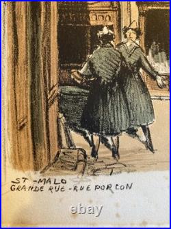 Belle Gravure Derveaux Saint Malo Ville Rue Art Ancien 1945 Estampe Lithographie