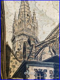 Belle Gravure Derveaux Saint Malo Ville Rue Art Ancien 1945 Estampe Lithographie