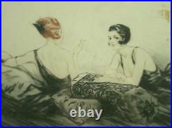 Belle Lithographie Art Deco 2 Elegantes Garconnes Fumant Signee Hardy Gout Icart