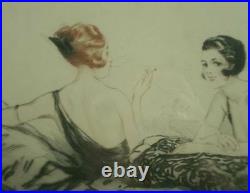 Belle Lithographie Art Deco 2 Elegantes Garconnes Fumant Signee Hardy Gout Icart
