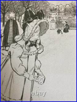 Belle Lithographie Gravure Estampe XIXe 1900 Jacques Wely Fille Oiseau Ancien