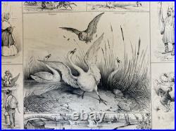 Belle Lithographie Leda Cygne Jupiter Buffon XIXe Gravure Estampe Art Ancien