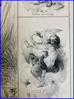 Belle Lithographie Leda Cygne Jupiter Buffon XIXe Gravure Estampe Art Ancien