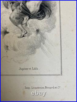 Belle Lithographie Leda Cygne Jupiter Buffon XIXe Gravure Estampe Art Ancien