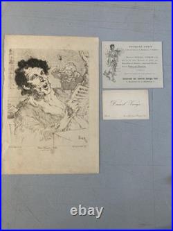 Belle Lithographie signée Daniel Vierge Gravure Estampe Art Ancien Musique Notes