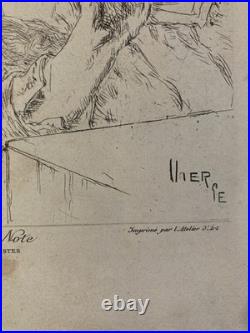 Belle Lithographie signée Daniel Vierge Gravure Estampe Art Ancien Musique Notes