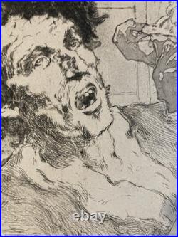 Belle Lithographie signée Daniel Vierge Gravure Estampe Art Ancien Musique Notes