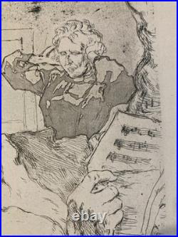 Belle Lithographie signée Daniel Vierge Gravure Estampe Art Ancien Musique Notes