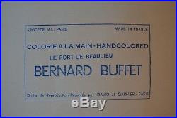 Bernard Buffet Le port de Beaulieu 1957 Lithographie coloriée à la main