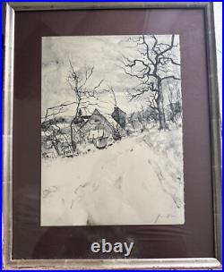 Bernard GANTNER Gravure originale Signée Paysage Village sous la neige