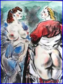 Berthomme St Andre -erotisme Eloge De La Fesse -litho Aquarellee 1940- X4