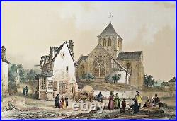 C5-LITHO ORG-AQUARELLÉE MAIN-NORMANDIE-ÉGLISE St GERMAIN A PONT-AUDEMER-1852