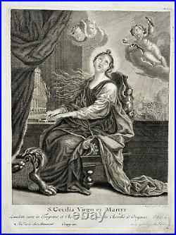 CECILIA VIRGO ET MARTYR Sainte Cecile GRAVURE Michel Corneille DAUMONT XVIII°