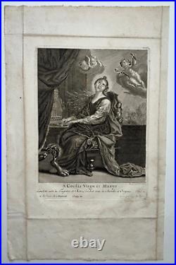 CECILIA VIRGO ET MARTYR Sainte Cecile GRAVURE Michel Corneille DAUMONT XVIII°