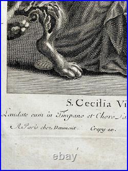 CECILIA VIRGO ET MARTYR Sainte Cecile GRAVURE Michel Corneille DAUMONT XVIII°