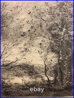 Camille Corot gravure eau forte etching La Moussiere Effet Du Matin (Chauvel)