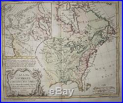 Canada Louisiane Floride Acadie Carte Géographique Ancienne Vaugondy Old Map