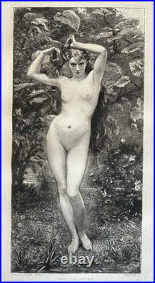 Carolus Duran gravure eau forte etching Nu Féminin Femme Nue dans la rosée