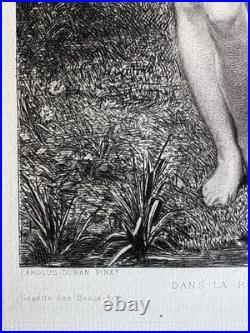Carolus Duran gravure eau forte etching Nu Féminin Femme Nue dans la rosée