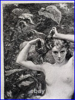 Carolus Duran gravure eau forte etching Nu Féminin Femme Nue dans la rosée