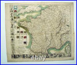Carte de France gravée Épreuve originale aquarellée illustrée circa 1790