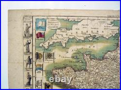 Carte de France gravée Épreuve originale aquarellée illustrée circa 1790