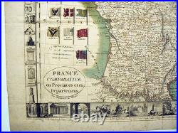 Carte de France gravée Épreuve originale aquarellée illustrée circa 1790