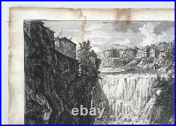 Cascade de Tivoli, Gravure ancienne par Piranese, Italie, XVIIIe