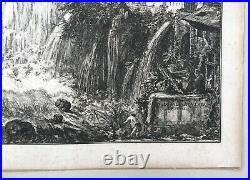 Cascade de Tivoli, Gravure ancienne par Piranese, Italie, XVIIIe