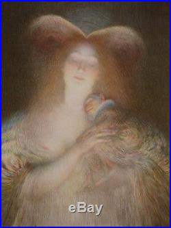 Charles LÉANDRE (1862-1934) Femme au singe 1910 Maternité Helleu art nouveau
