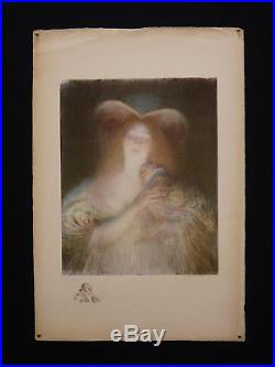 Charles LÉANDRE (1862-1934) Femme au singe 1910 Maternité Helleu art nouveau