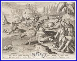 Chasser Des Crocodiles Krokodiljagd Stradanus Venationes Ferarum Gravure 1578