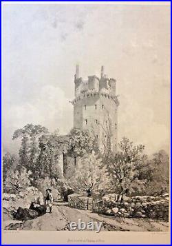 Château d'Elven, tour d'entrée, Morbihan, Ciceri, lithographie originale
