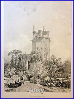 Château d'Elven, tour d'entrée, Morbihan, Ciceri, lithographie originale